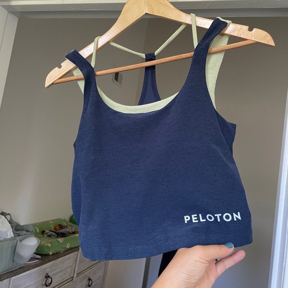 Peloton Dark Blue and Light Green Tank